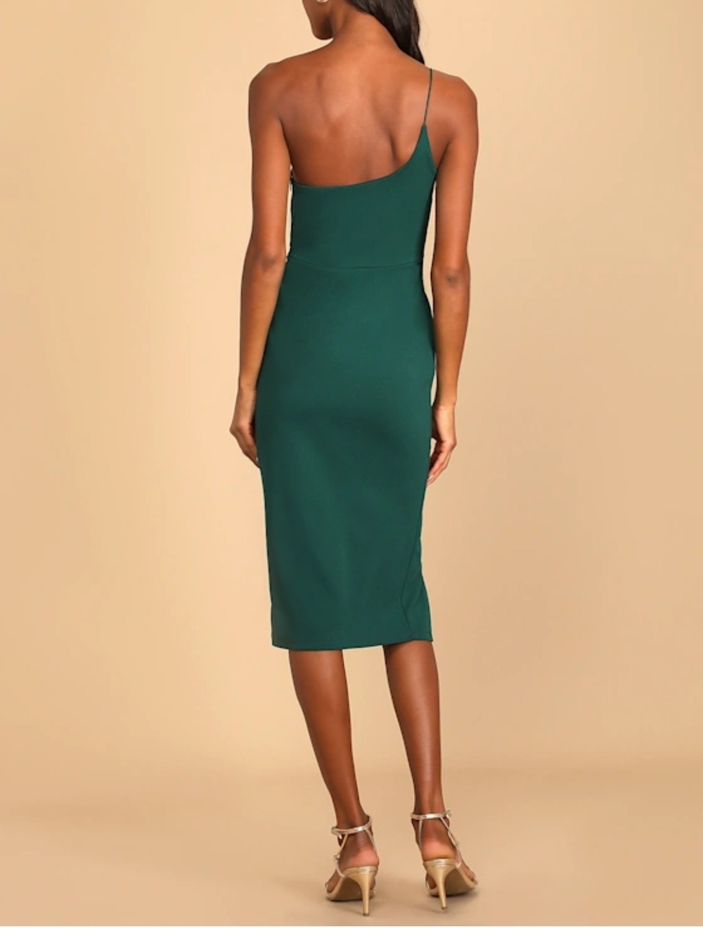 Lulu's Emerald One-Shoulder Midi Dress